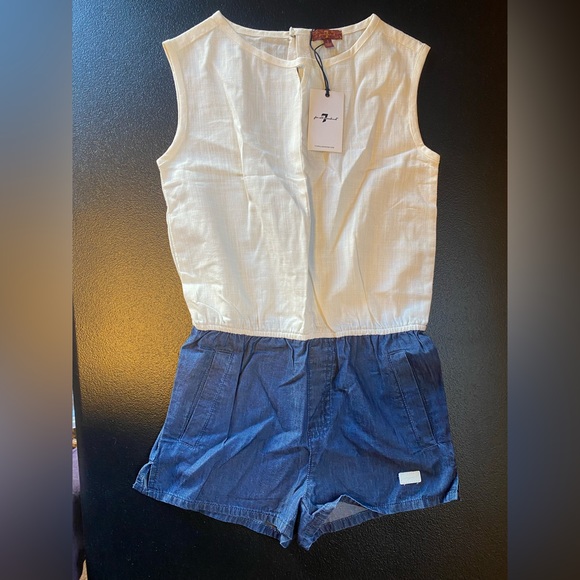 NWT 7 for all mankind denim & cream romper - Girl's Small - Picture 2 of 4